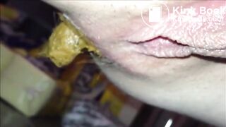 Hairy butthole woman shitting closeup