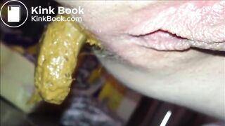 Hairy butthole woman shitting closeup