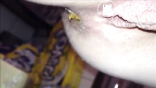 Hairy butthole woman shitting closeup