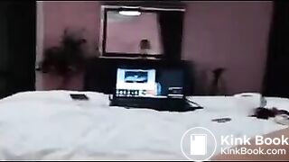 Blonde girl masturbating asshole with shitty dildo
