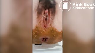 Poop in white panty on the bed