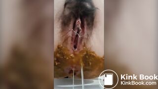 Poop in white panty on the bed