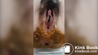 Poop in white panty on the bed