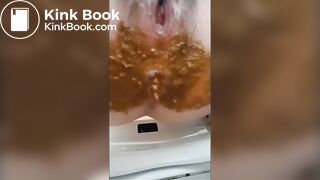 Poop in white panty on the bed