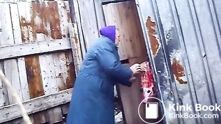 Old Russian woman takes a liquid shit outdoors voyeurstylec