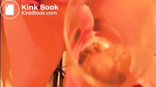 Blonde girl shitting in a glass