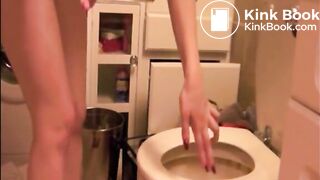 Blonde girl shitting in a glass