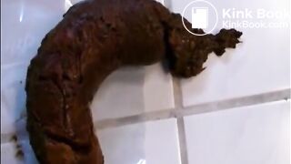 Woman shitting a long hard turd