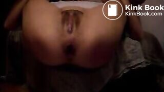 Girl spread legs and shitting a long turd