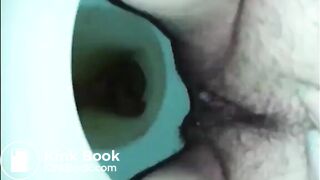 Hairy woman shit and piss on the toilet