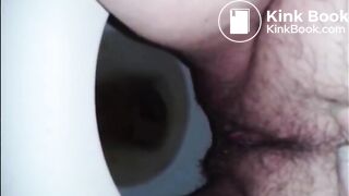 Hairy woman shit and piss on the toilet