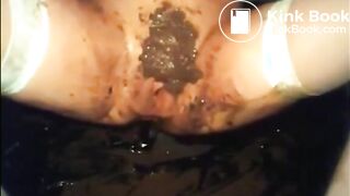 Hot babe is doing a big diarrhea and masturbating with shit