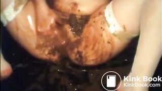 Hot babe is doing a big diarrhea and masturbating with shit