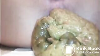 Woman shit a big load closeup