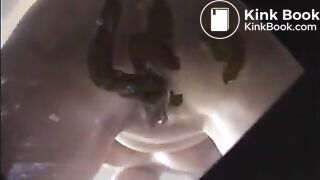 Woman shit and piss on a mirror table