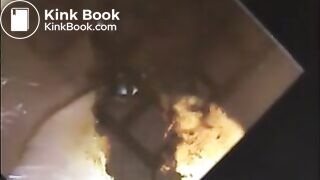 Woman shit and piss on a mirror table