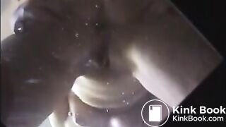 Woman shit and piss on a mirror table