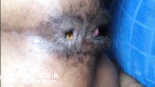 Hairy girl shitting an hard turd