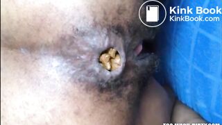 Hairy girl shitting an hard turd
