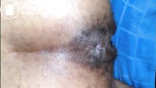 Hairy girl shitting an hard turd