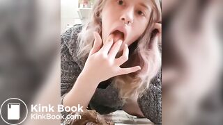 Cute blonde with septum ring takes a fat dump in the kitchen