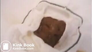 Girl shit and piss on white panty in the bathtub