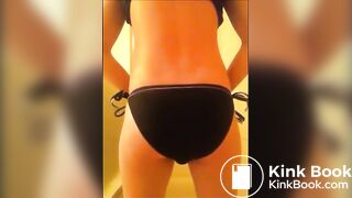 Skinny girl shitting on a black panty