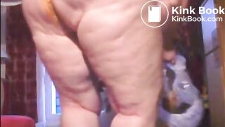 Fat cellulitic ass lady shitting on plastic pant