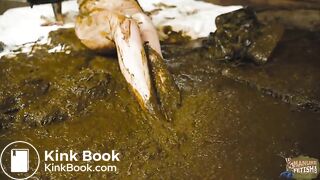 Catwoman Lyndra masturbates in cowshit