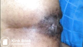 Hairy asshole ebony shitting closeup