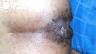 Hairy asshole ebony shitting closeup