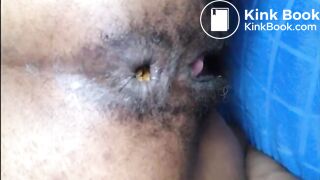 Hairy asshole ebony shitting closeup