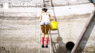 Christy Ley in the manure pit