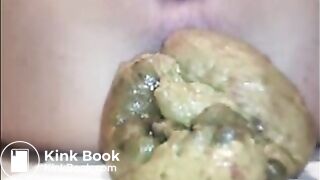 Woman shit a very big load closeup