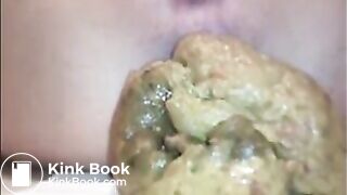 Woman shit a very big load closeup