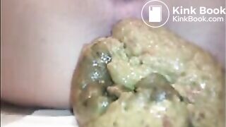 Woman shit a very big load closeup