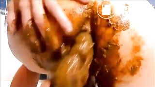 Milf smearing shit on her body masturbating fisting and squirting