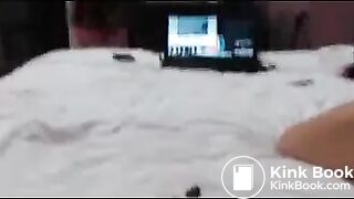 Blonde girl masturbating asshole with shitty dildo