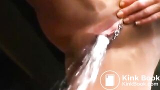 Girl with a pierced clit pooping on the slide