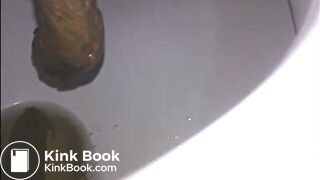 Woman shitting a long turd very slowly in the toilet