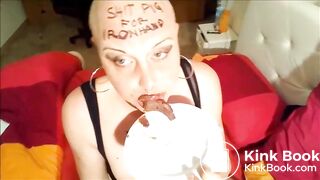 the shitty fag now learns to swallow all his turd for the master