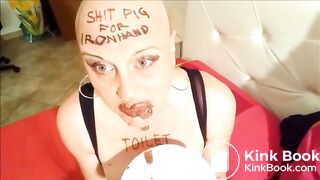 the shitty fag now learns to swallow all his turd for the master