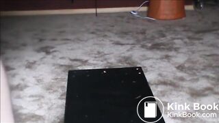 Fat hairy woman piss on a glass and shit on a plate