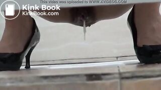 Sexy woman drops her jizz and a big turd in a public toilet