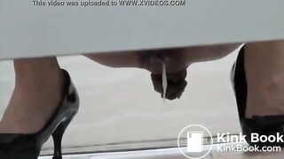 Sexy woman drops her jizz and a big turd in a public toilet