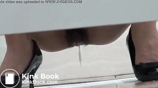 Sexy woman drops her jizz and a big turd in a public toilet