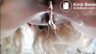 Blonde girl shit and piss closeup