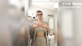 Cute Chick With Glasses Spreads Ass Over Toilet