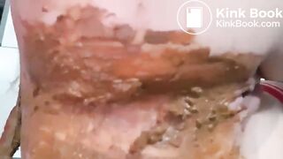 Girl in red bodysuit shitting for you eyes