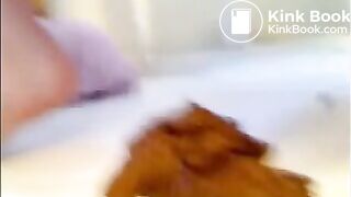 Bbw shitting and smearing it on her big breast and feet